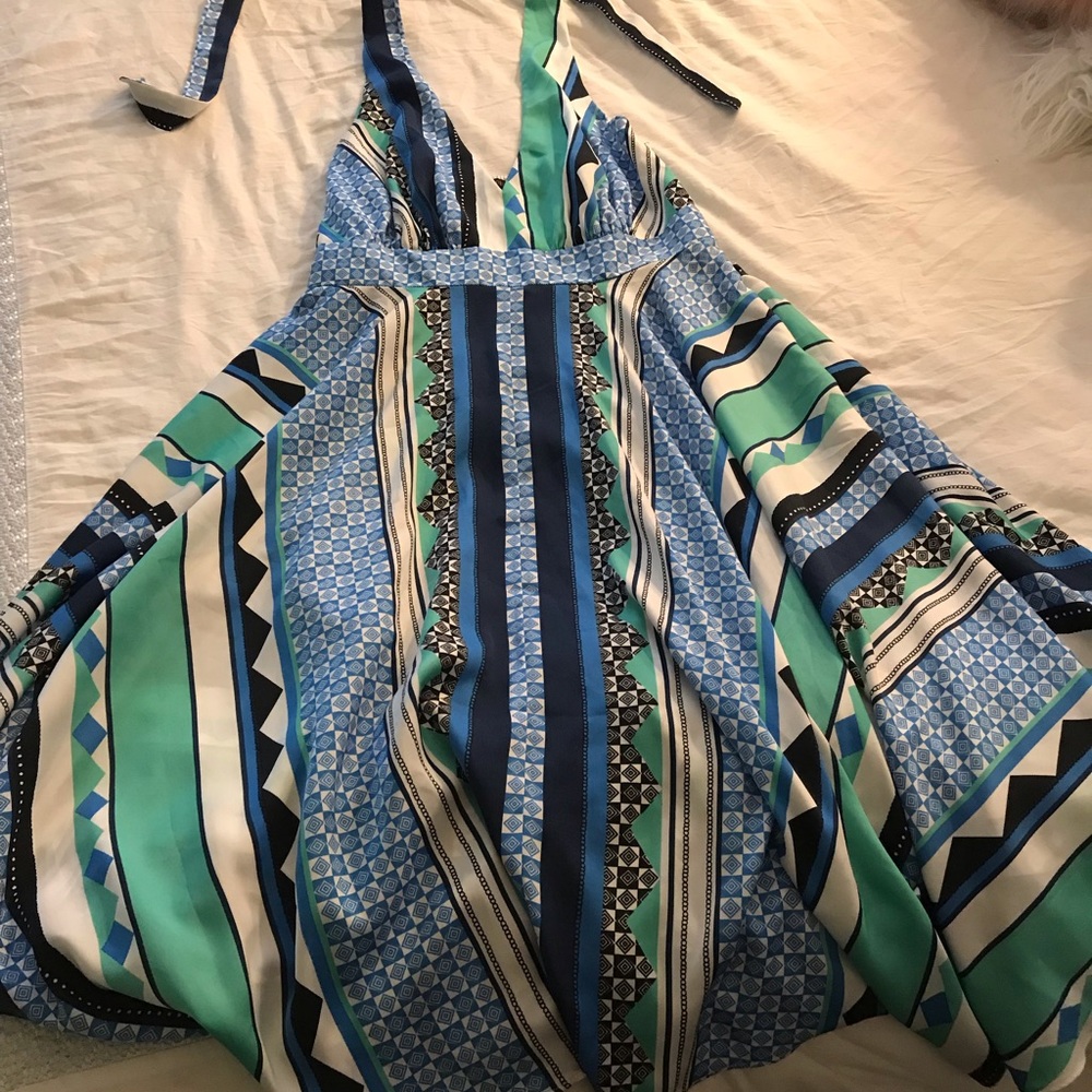 Blue sea foam green and white pattern dress